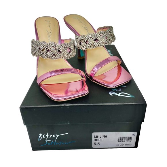 Betsey Johnson Pink Rhinestone Dress Sandals – Size 5.5 – NIB – 3.5" Heel - Picture 4 of 8